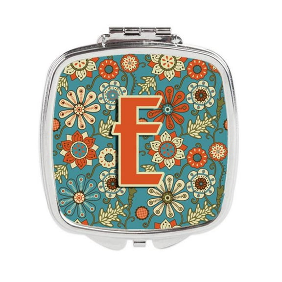 Letter E Flowers Retro Blue Compact Mirror