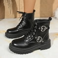 thumbnail image 4 of Womens Punk Ankle Boots Trendy Buckle Strappy Gothic Lug Sole Platform Lace up Mid Calf Booties Waterproof Leather Combat Boots, 4 of 6