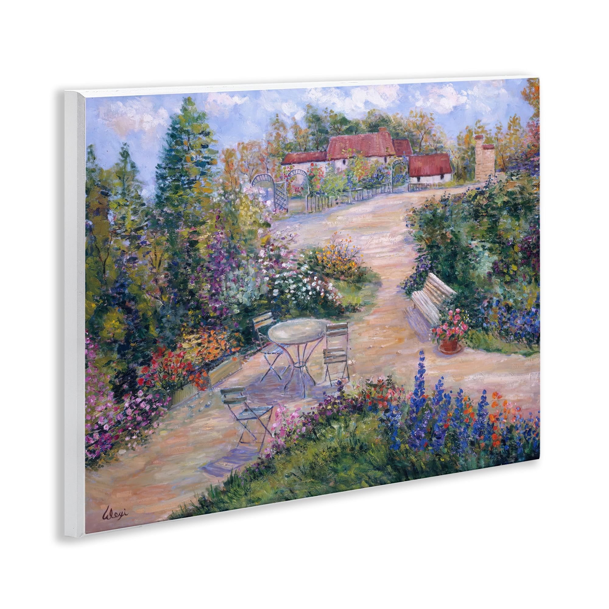 Stupell Industries Spring Garden Benches Landscape & Nature Painting Unframed Art Print Wall Art, 14 x 11
