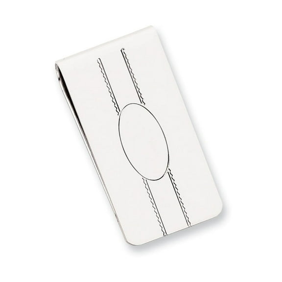 Rhodium-plated Engravable Oval Center Money Clip
