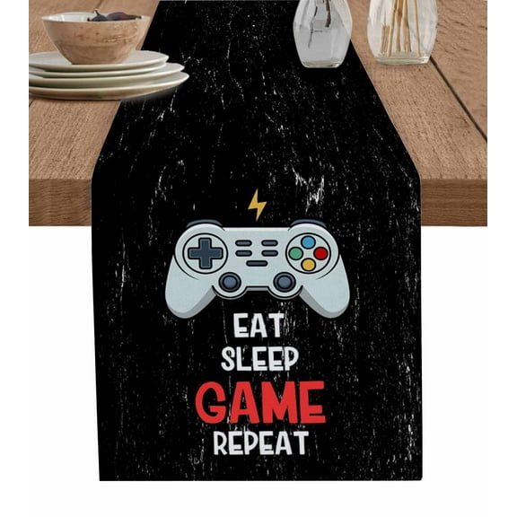 Table Runner Dresser Scarf 16 x 72 Inch Eat Sleep Game Repeat Cartoon Game Consoles Table Runners Non-Slip Heat Kitchen Dining Table Decor for Indoor Outdoor Home Party Decoration