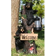 Climbing Black Bear Cubs Garden Light Welcome Statue Figurine Solar LED Lantern