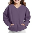 thumbnail image 4 of Girls Purple V-Neck Pullover Sweatshirt, 95% Polyester 5% Spandex Soft Stretch, Relaxed Fit with Kangaroo Pocket, Sensitive Skin Friendly for Girls 4-12,Size 5 T, 4 of 8