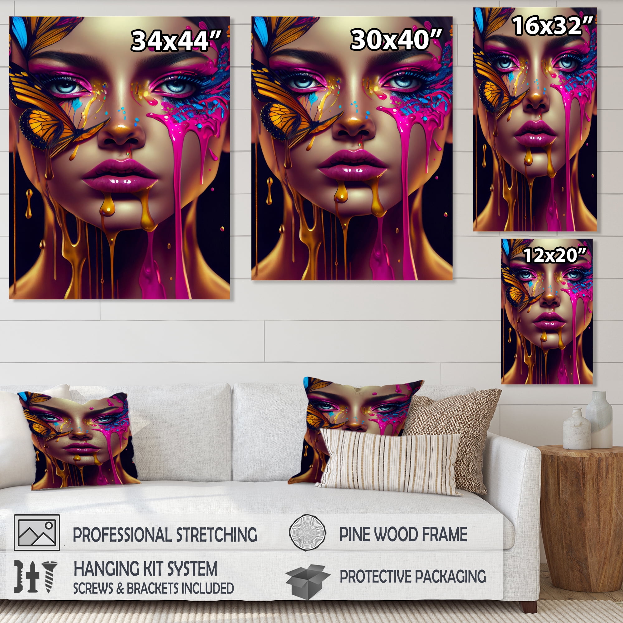 Designart Sensual Woman With Colorful Butterfly III Canvas Wall Art