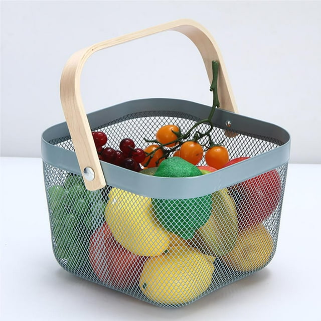 mmirethe Steel Storage Basket Metal Fruit Basket with Handle Kitchen Food Container Olive Green