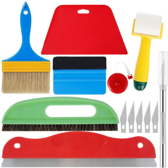 Wallpaper Smoothing Tool Kit DIY Craft Wallpaper Paste Kit Professional Wallpaper Hand Tools Kit with Brush Seam Roller Tape Measure Scraper Cutter for Contact Paper Vinyl Application
