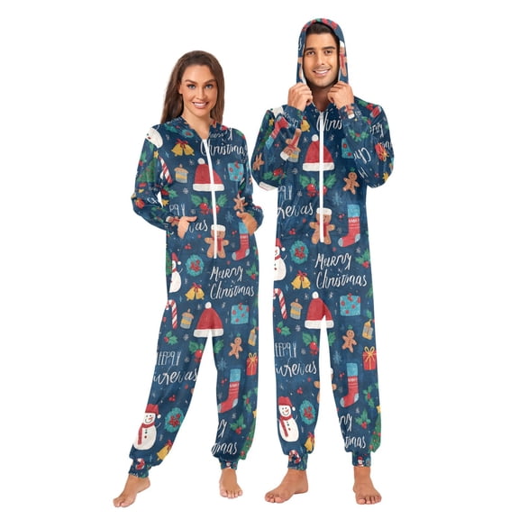 Adult Christmas Onesie Exquisite Snowflakes Zipper One-Piece Pajamas Unisex with Pockets