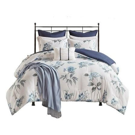 Maklaine 7-Piece Seersucker Comforter Set with Throw Blanket in Blue