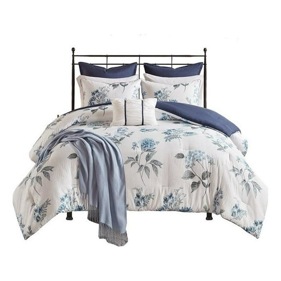 Maklaine 7-Piece Seersucker Comforter Set with Throw Blanket in Blue
