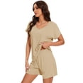 thumbnail image 5 of Hanerdun Women Pajama Pjs Set Female Short Sleeve Sleepwear Solid Nightwear Beige L, 5 of 5