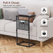 C Shaped End Table with Storage - Adjustable Height Side Table for Small Spaces