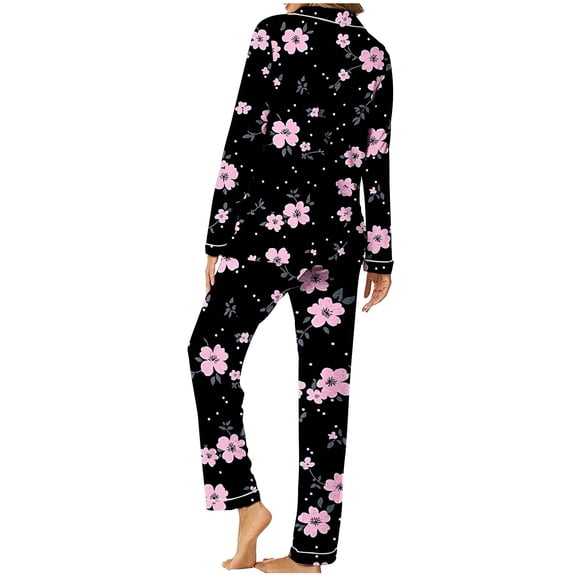 YUGYXL Women's Printed Pajama Set Button Down Long Sleeve Sleepwear and Pants Set PJ Lounge Set D Multicolor S