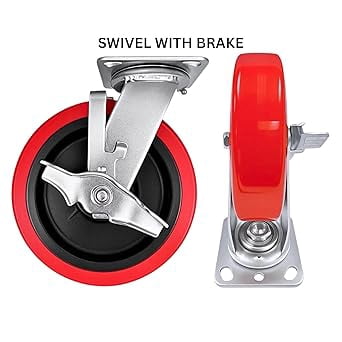 4 Pack Heavy Duty 8 in Polyurethane Caster Wheels, 4 Swivel with Brake