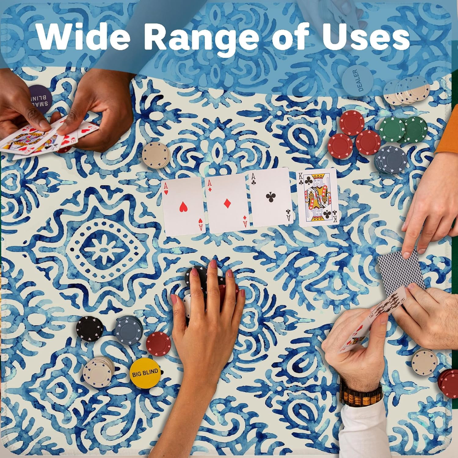 Blue and White Chinoiserie Mahjong Mat for Table 31.5 x 31.5 in, Mahjong Gifts for Women, Grandmillennial Blue Chinese Floral Anti-Slip Table Cover Tablecloth for Poker Board Card Tile Game