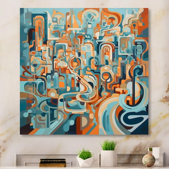 Designart "Abstract_Painting_Of Shapes And Curves" Modern Geometric Canvas Wall Art