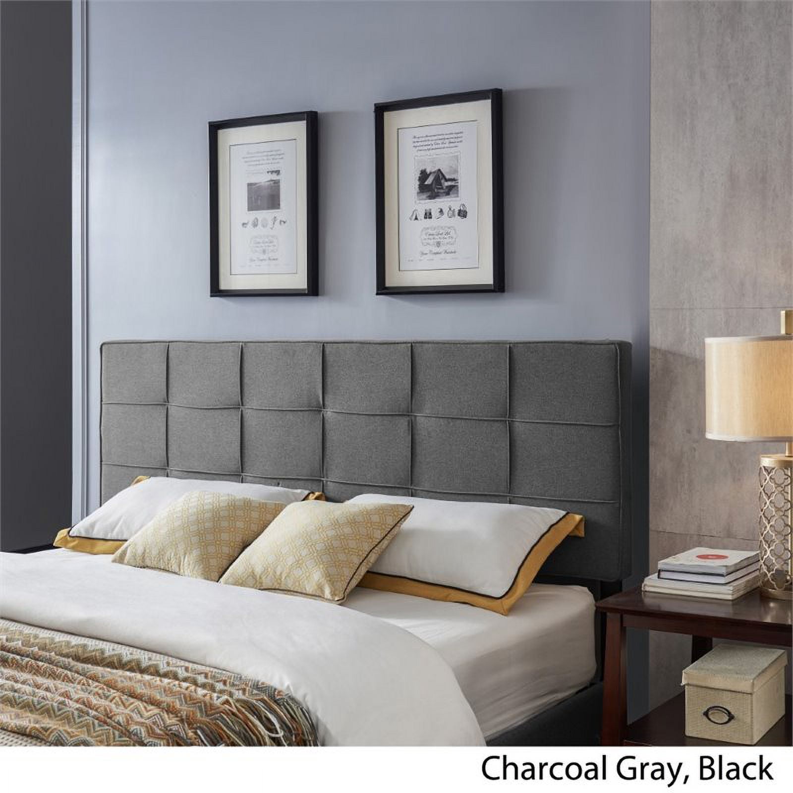 Noble House Abdullah Contemporary Upholstered King/California King Headboard, Charcoal Gray, Black