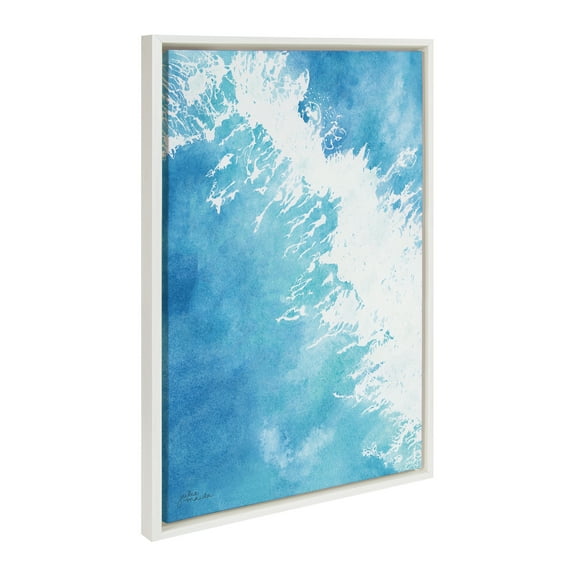 Kate and Laurel Sylvie Into the Blue Framed Canvas Wall Art by Julie Maida, 23x33 White, Coastal Ocean Blue Wall Art Décor Set
