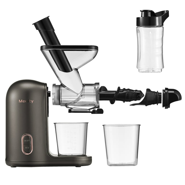 Mecity Small Masticating Juicer Electirc Slow Juicer with Reverse Function  For Home, Easy to Clean Juicer Extractor with Travel Bottle, Self-Feeding Juice  Maker for Vegetable and Fruit 
