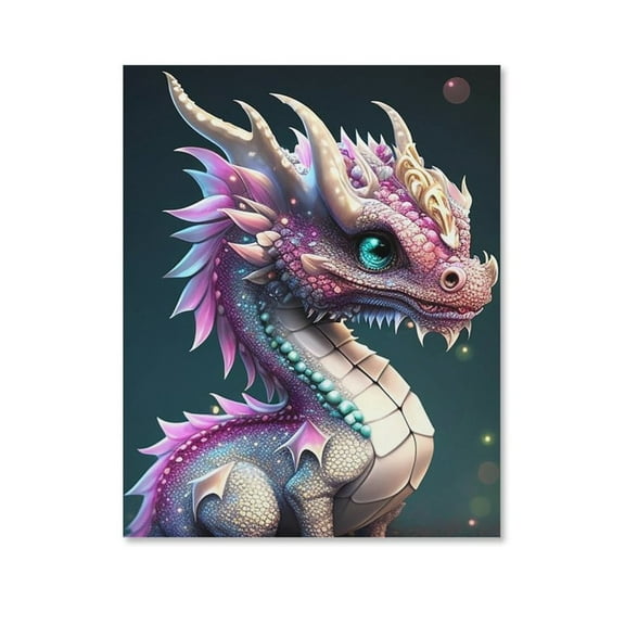 Sparkling Cute Dragon Poster Canvas- Perfect for Wall Artrations, Dining Room Decor, Bedroom Art, Wall Decor Living Room, Wall Art, Frameless 8x10inch