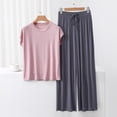 thumbnail image 2 of Two Piece Lounge Outfits For Women Crew Neck Short Sleeve Tops Drawstring Pants Comfy Loose Home Wear (M, Pink), 2 of 5