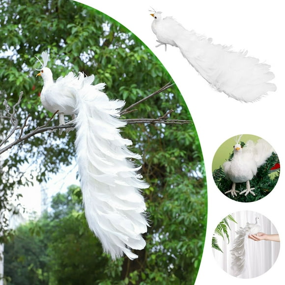Decoraciones de espuma para el árbol de Navidad de pavo real - pájaros blancos realistas para coronas, ventanas y decoración navideña