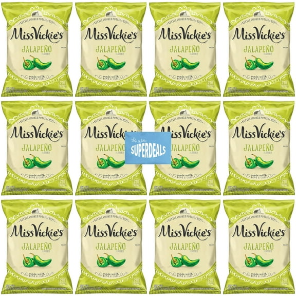 Kettle Cooked Potato Chips by Miss Vickie's Value Pack Bundled by SUPERDEALS | 1.375 Oz Bag | Jalapeno | Pack of 12 with mystery bonus gift