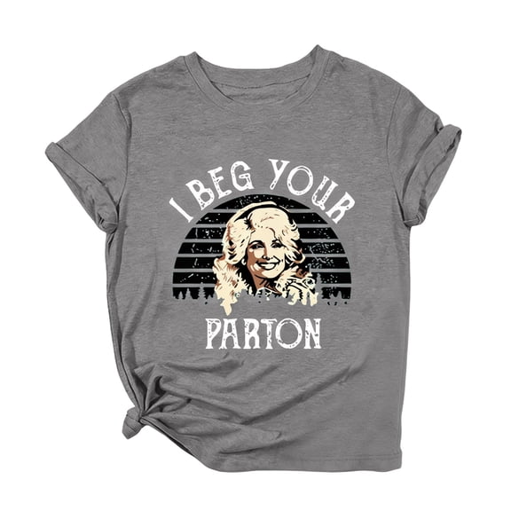 Dolly Shirt for Women Graphic Tee Country Music Legend T Shirt Short Sleeve Crew Neck Fans Top Grey L