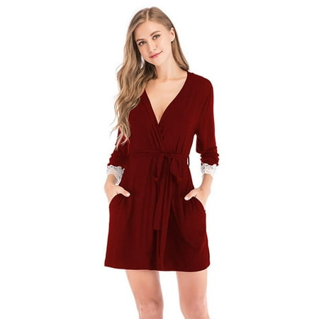 

Womens Nightgowns Robe Modal Sleepdress Bathrobe Lace Long Sleeve Soft Sleepshirt Loungewear