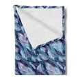 thumbnail image 2 of Indigo Soft Flannel Fleece Throw Blanket, Paisley Design with Feathers and Wavy Floral Print, Cozy Plush for Indoor and Outdoor Use, 70" x 90", Pale Blue Navy Blue, by Ambesonne, 2 of 5