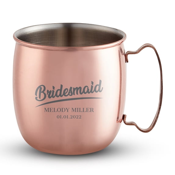 PERSONALIZED Stylish Bridesmaid Ultimate Gift: Custom Engraved Moscow Mule Mugs with Classic Round Rolled Rim and Sturdy Handle, Smooth Copper Finish 16 oz, Cursive