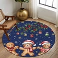 thumbnail image 2 of Round Area Rugs Collection 8 Ft, Gingerbread Christmas Non-Slip Residential Carpet, Xmas Balls Branches Navy Blue Indoor Crawling Mats Runner Rugs for Living Room/Dining Room/Bedroom, 2 of 8