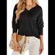 thumbnail image 1 of Blusas para Mujer, de Punto Gofre, de Larga, con Cuello en V y Muescas, Informales, Modernas, de Color Liso, Holgadas Negro L, 1 of 8