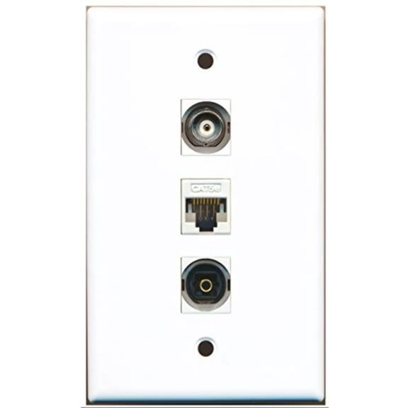 RiteAV - 1 Port Toslink 1 BNC 1 Cat5e Ethernet White Wall Plate