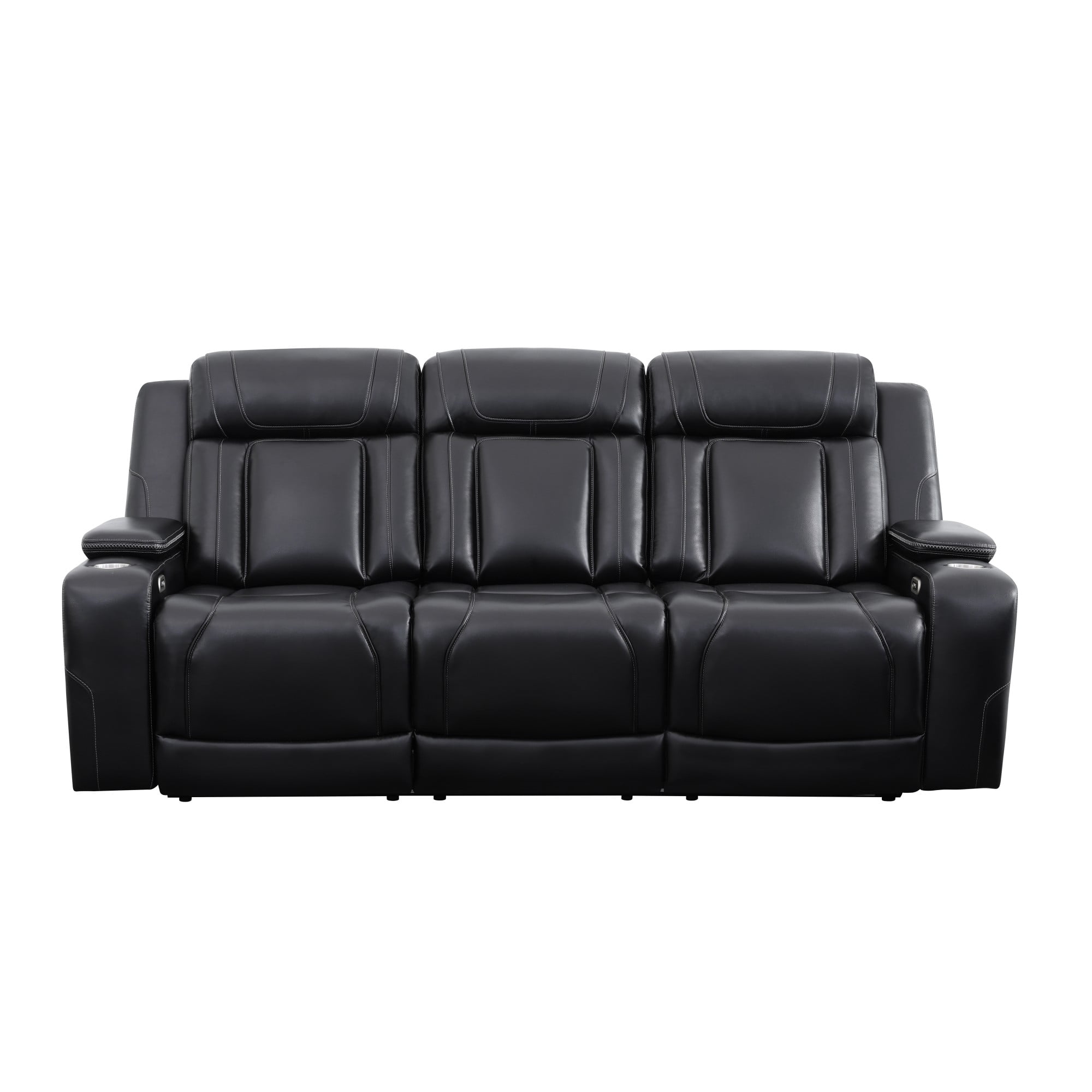 Gewnee 3‑Seater Power Recliner Sofa, Air Leather, USB & Type‑C Wireless Charging, Armrest Storage, Flip‑Up Tea Table, LED Light, Home Theater Seating for Living Room，Black
