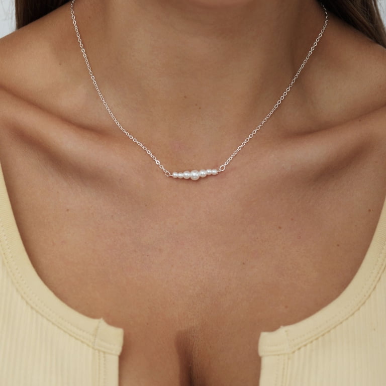 Pearl Necklace For Women, 14K Gold Plated Layered