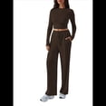 thumbnail image 3 of Conjunto Deportivo Y2K de Dos Piezas para Mujer, con Larga, Top Ajustado y Pantalones Anchos, Ideal para y Otoño Café M, 3 of 8