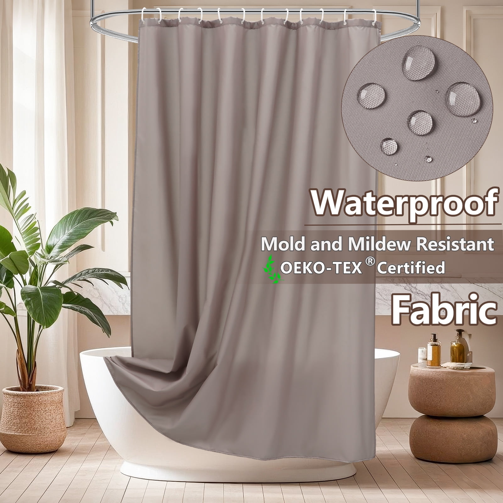 Inosoo Fabric Shower Curtain Liner, 72"W x 84"H Waterproof Shower Liner with Hooks, Extra Long Cloth Shower Curtain, Mildew Resistant & Machine Washable, Chocolate Brown