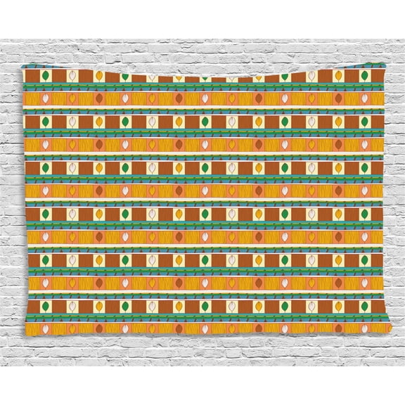 Tribal Tapestry, Native Figures Hand Drawn and Earth Color Toning Tribal Motifs and Layered Figures, Wall Hanging for Bedroom Living Room Dorm Decor, 80W X 60L Inches, Multicolor, by Ambesonne