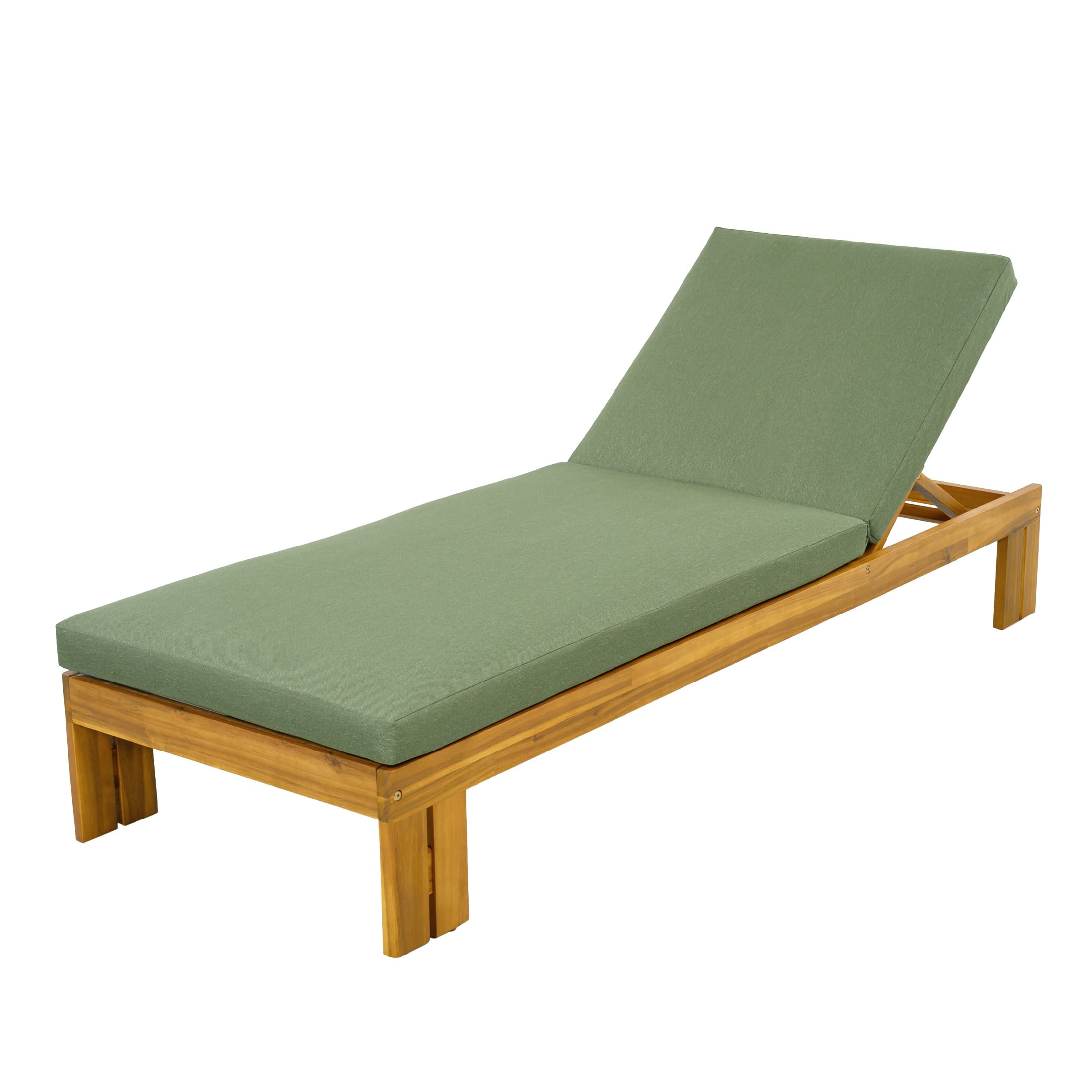 Christopher Knight Home Outdoor Wood Chaise Lounge, Adjustable Backrest and Removable Cushion, Green