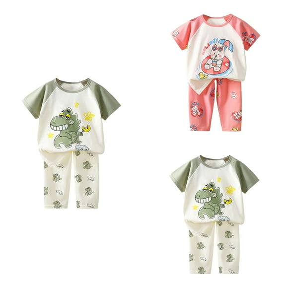 Ahuyic Boys Girls 2 Piece Outfits, Casual Outfit Sets for Toddler ,Summer Boys And Girls Casual Solid Color Outfits Short Sleeve Round-Neck Blouses Shorts Sets,Pink,5 Years