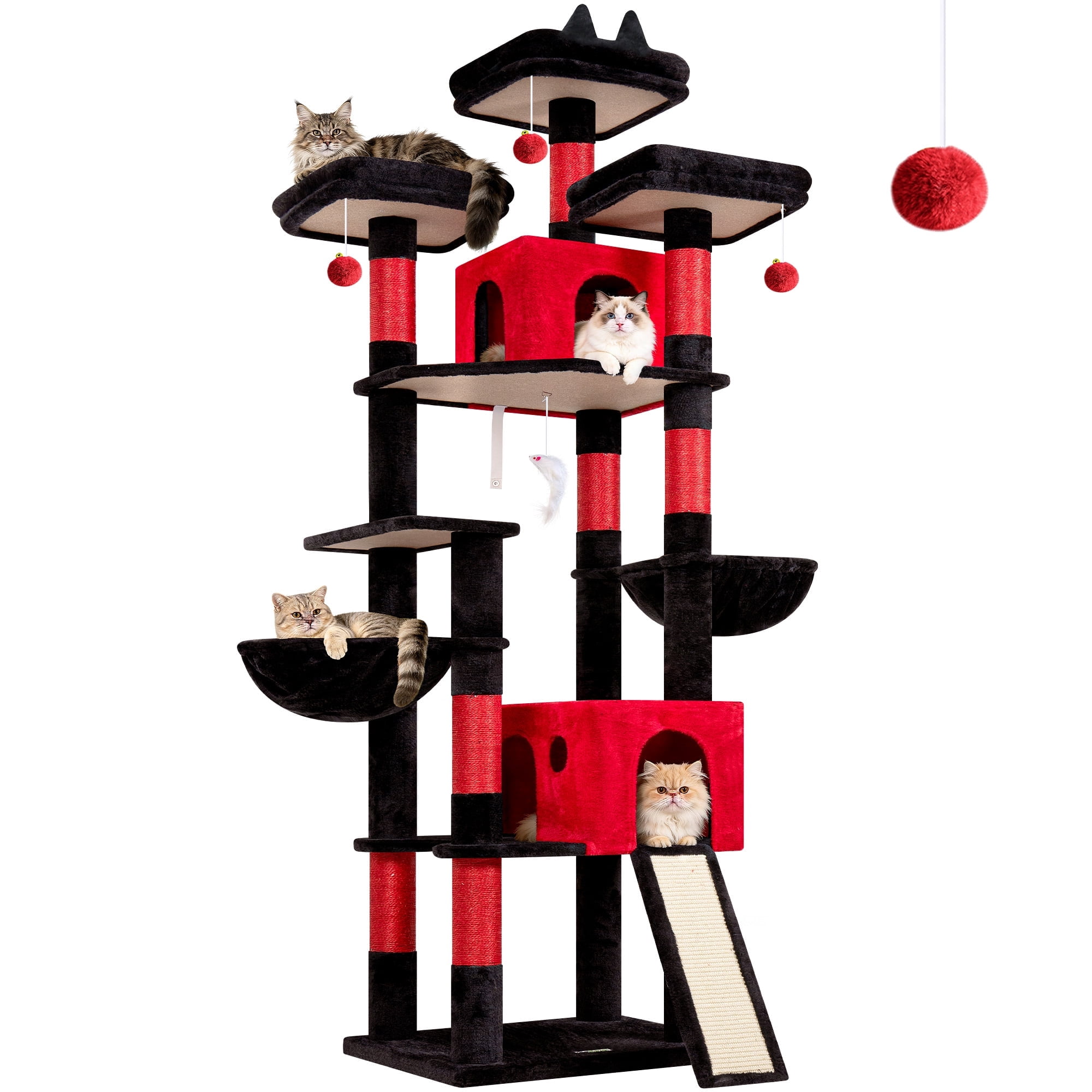Globlazer 83 inch XXL Giant Cat Tree, Heavy Duty Tall Cat Tower for Large Indoor Adult Cats, Multi-Level Large Cat Condo with 8 Scratching Posts, 2 Cat Caves & 3 Platforms,Gothic