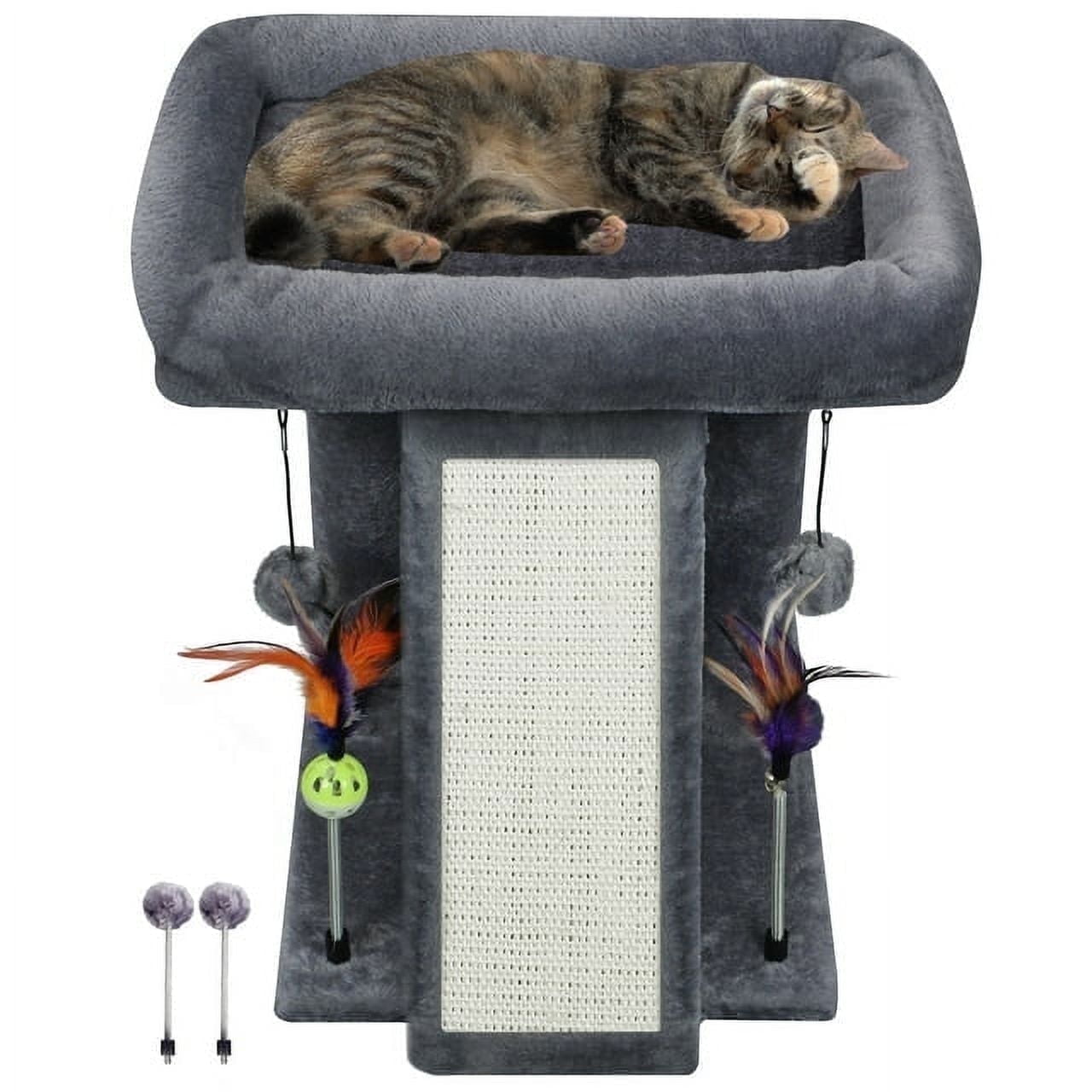 WK 17.7" Cat Tree Tower with Toy Balls and Scratching Board, Grey
