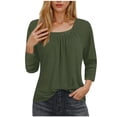 thumbnail image 2 of Hot6sl Économies d'Été Liquidation Manches Col Rond Blouses & Chemises, Blouse Mode Femme Manches 3/4 T-shirt Décontracté, Haut polyester Femme Vert Armée, S, 2 of 8