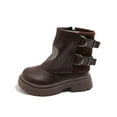 thumbnail image 5 of Girl's Fold Over Ankle Boots Winter Waterproof Leather Furry Lined Round Toe Fashion Buckle Strap Zipper Motorcycle Riding Booties 1 Big Kid Brown, 5 of 6
