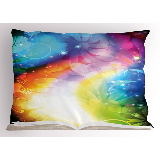 Magical Pillow Sham Psychedelic Open Book of Fairy Tales on Gradient