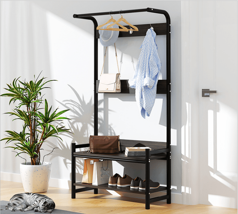 Rustic Brown Multipurpose Furniture Organizer with Industrial Design Metal Frame ODK 3 in 1 Hall Tree Coat Rack and Shoe Bench Entryway Storage Shelves 