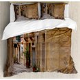 thumbnail image 1 of Travel King Size Duvet Cover Set, Old Narrow Street European Town in Vittoriosa Malta Historical Architecture Country, Decorative 3 Piece Bedding Set with 2 Pillow Shams, Sand Brown, by Ambesonne, 1 of 3