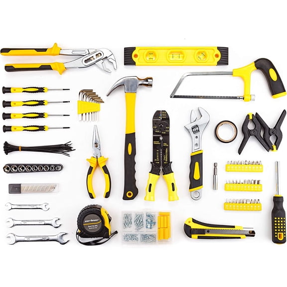 218 Piece Tool Set  Household Hand Tool Kit with Plastic Toolbox Storage Case Yellow