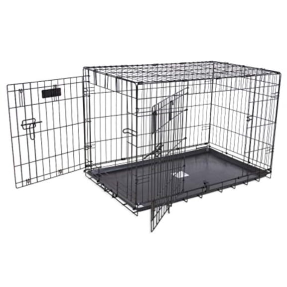 Open Box PRECISION PET PRODUCTS TWO DOOR PROVALUE WIRE DOG CRATE, 42 INCH - BLACK