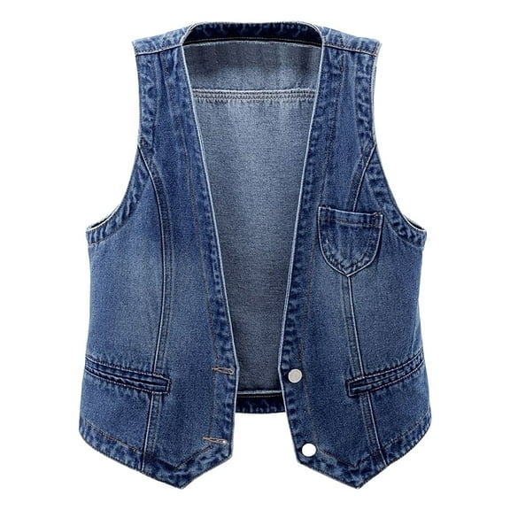 Women's Oversized Denim Vest Sleeveless Button Down Jacket Casual Open Front V Neck Top for Summer Fall Fashion Outerwear